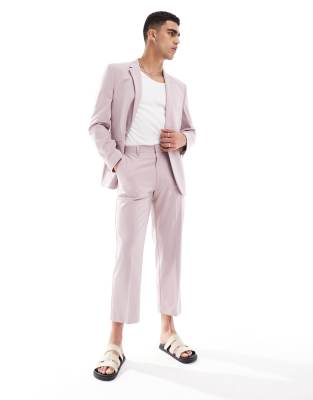Asos Design Straight Crop Suit Pants In Pink