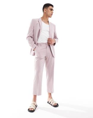 ASOS DESIGN straight crop suit trousers in pink