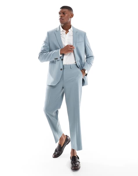 ASOS DESIGN straight cropped length suit pants in dusty blue - view 1