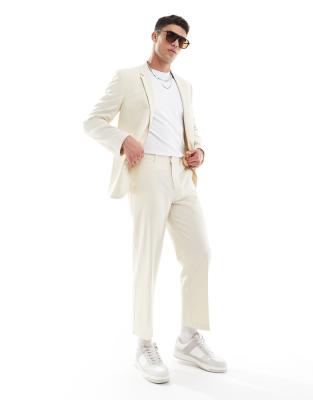 ASOS DESIGN ASOS DESIGN straight cropped length suit trousers in stone-Neutral