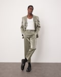 [ASOS DESIGN] ASOS DESIGN straight cropped suit pants in silver metallic W34 L32 SILVER