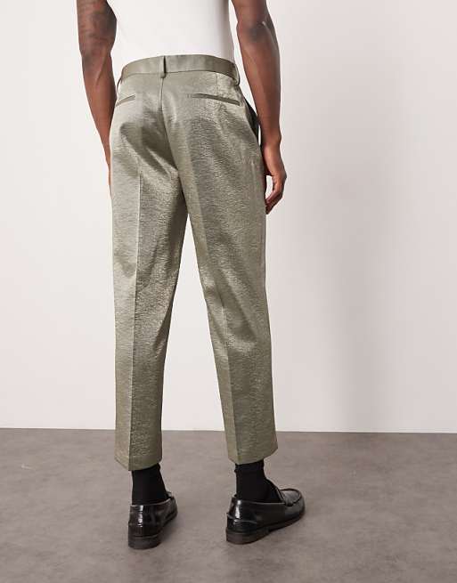 ASOS DESIGN straight cropped suit pants in silver metallic ASOS DESIGN straight cropped suit pants in silver metallic