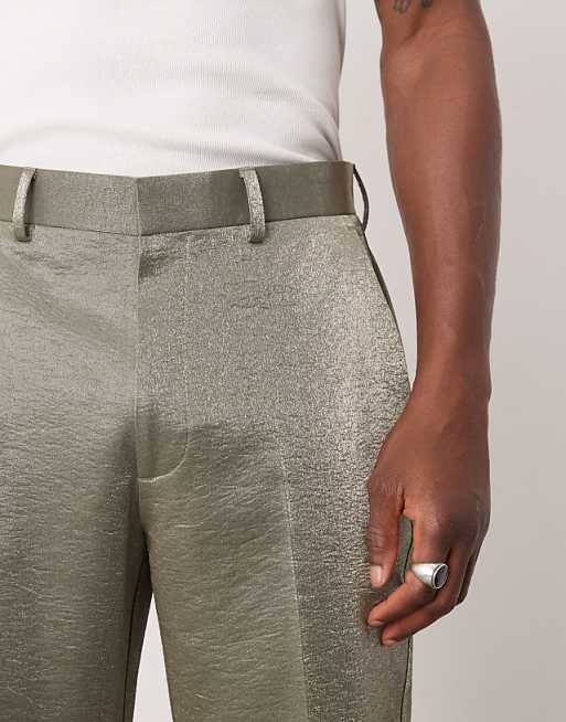 ASOS DESIGN straight cropped suit pants in silver metallic ASOS DESIGN straight cropped suit pants in silver metallic