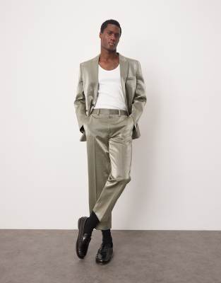 ASOS DESIGN straight cropped suit trousers in silver metallic φωτογραφία