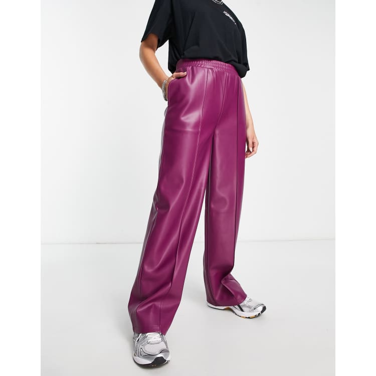 ASOS DESIGN straight faux leather jogger pants in plum