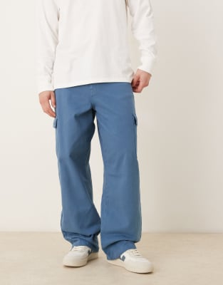 Asos Design Straight Fit Cargo Pants In Blue