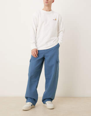 Asos Design Straight Fit Cargo Pants In Blue