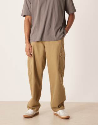 Asos Design Straight Fit Cargo Pants In Brown