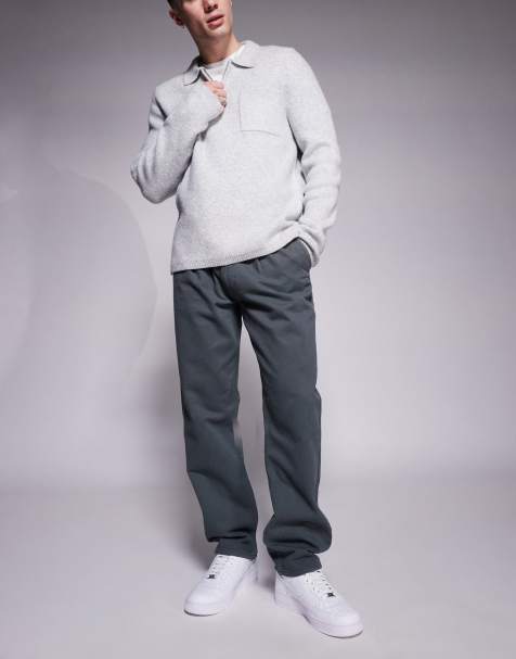 ASOS DESIGN straight fit chinos with pleats in grey - view 1
