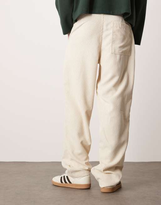 ASOS DESIGN straight fit cord pants in cream 