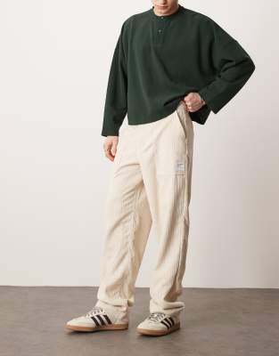 Asos Design Straight Fit Corduroy Pants In Cream-white