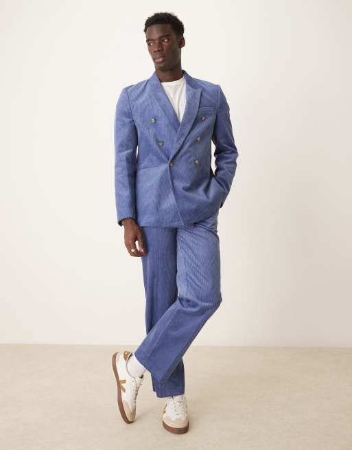 ASOS DESIGN straight fit corduroy suit pants in blue
