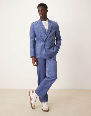 ASOS DESIGN straight fit corduroy suit trousers in blue