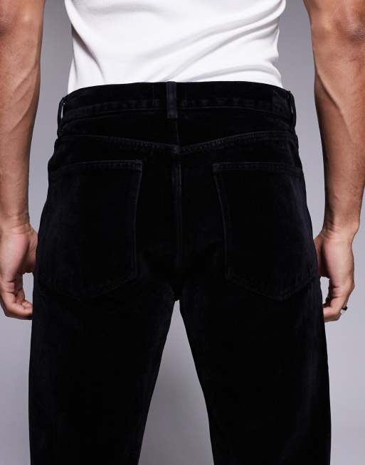 ASOS DESIGN straight fit flocked jeans in black | ASOS