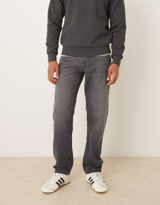 Asos Design Straight Fit Jeans With Heavy Gray Wash