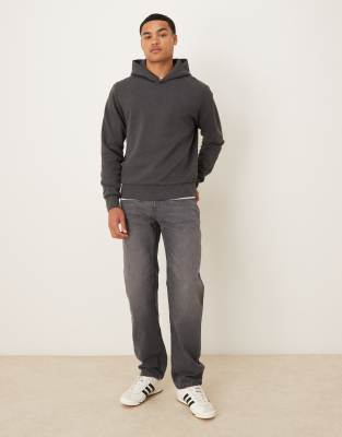Asos Design Straight Fit Jeans With Heavy Gray Wash In Gray