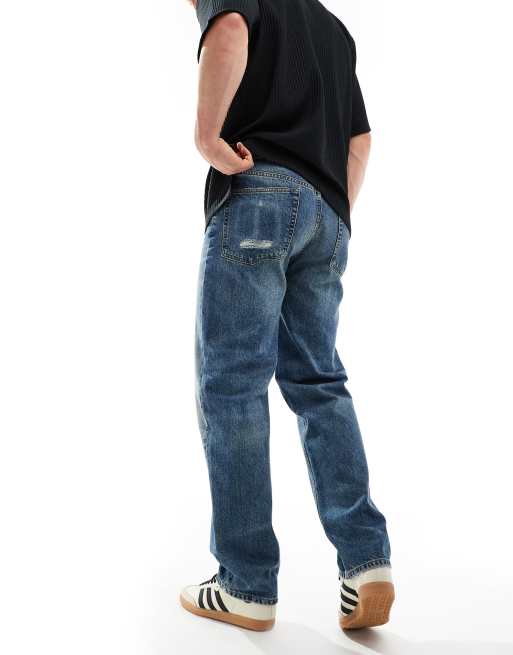 ASOS DESIGN straight fit jeans with heavy wash in mid wash blue, 2 of 5