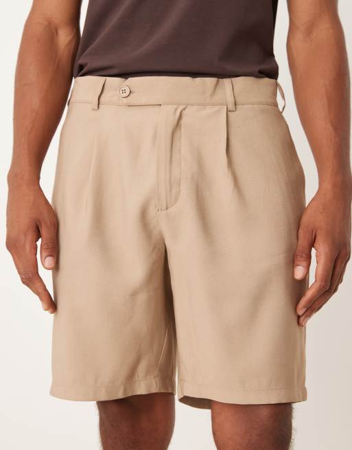 ASOS DESIGN straight fit linen look chino shorts in stone, 4 of 5