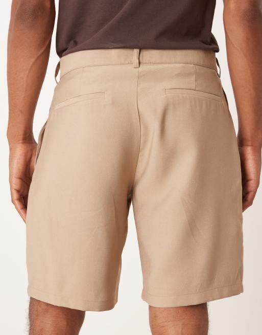 ASOS DESIGN straight fit linen look chino shorts in stone, 5 of 5