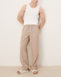 [ASOS DESIGN] ASOS DESIGN straight fit pull-on pants in beige and white stripe-Multi L MULTI