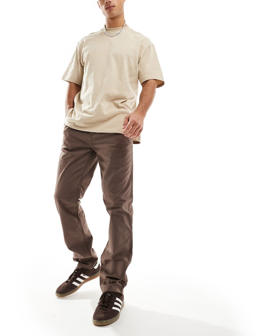 Asos Design Straight Fit Ripstop Pants In Dark Brown