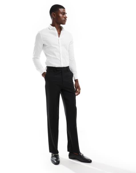 ASOS DESIGN straight fit suit trousers with wool in black - view 1