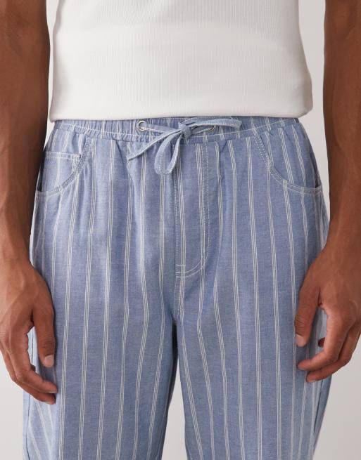 ASOS DESIGN straight fit trousers in textured blue stripe, 4 of 5