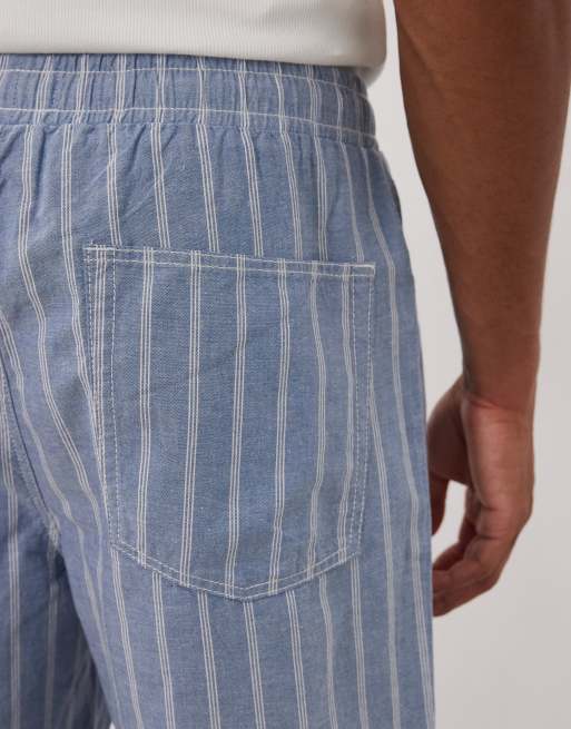 ASOS DESIGN straight fit trousers in textured blue stripe, 5 of 5