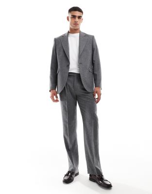 ASOS DESIGN straight flannel wool mix suit trousers in charcoal marl-Grey