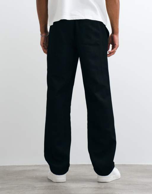 ASOS DESIGN straight herringbone pants in black with elasticized waistband, 5 of 5