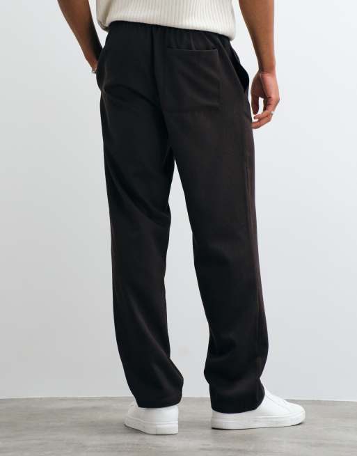 ASOS DESIGN straight herringbone pants in brown with elasticized waistband, 3 of 5