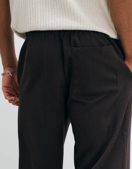 ASOS DESIGN straight herringbone pants in brown with elasticized waistband, 5 of 5