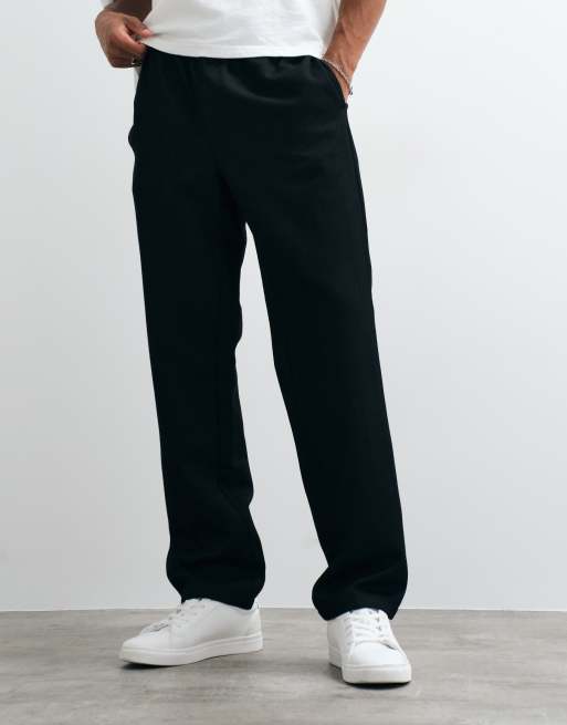 ASOS DESIGN straight herringbone trouser in black with elasticated waistband, 3 of 5