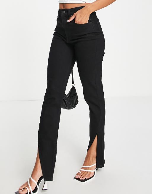 ASOS DESIGN straight jean with split hem in black | ASOS