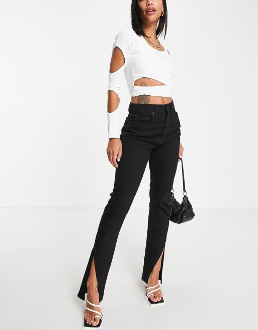 ASOS DESIGN skinny pants with split hem in black