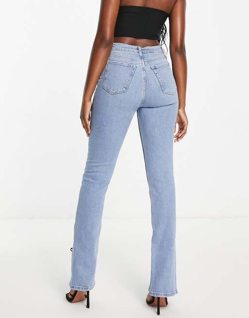 ASOS DESIGN straight jean with split hem in light blue