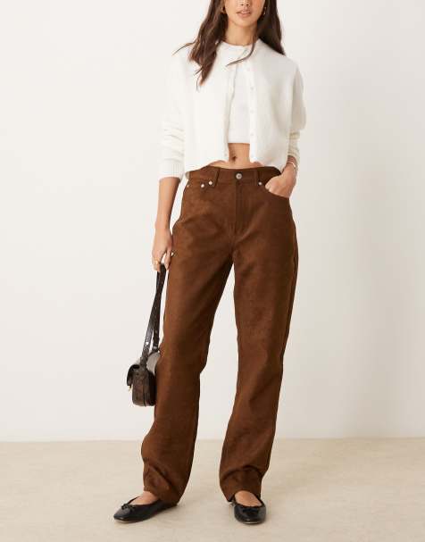 ASOS DESIGN – Straight Jeans im 90er-Stil aus Wildlederimitat in Hellbraun - view 1