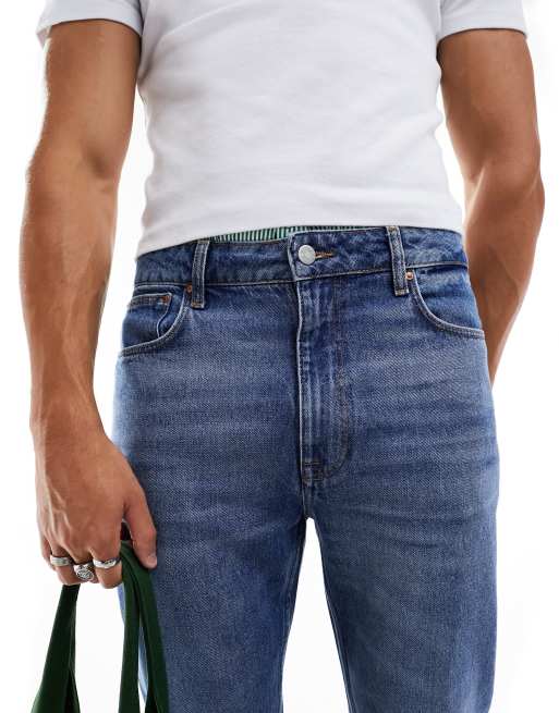 ASOS DESIGN straight jeans in authentic vintage wash in dark wash blue, 3 of 5
