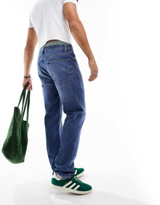 ASOS DESIGN straight jeans in authentic vintage wash in dark wash blue, 4 of 5