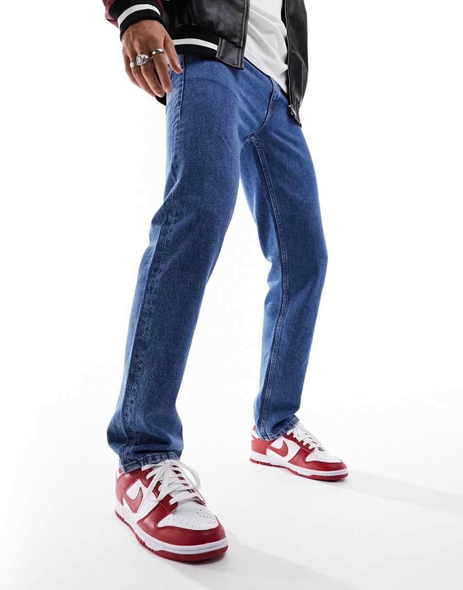 ASOS DESIGN straight jeans in authentic vintage wash in flat mid blue