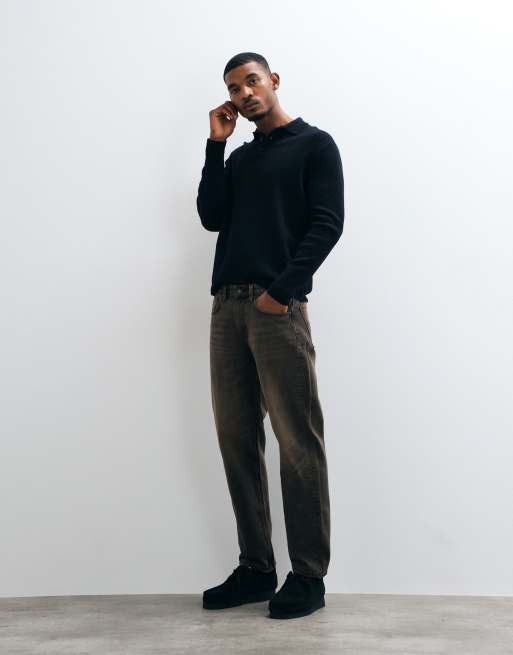 ASOS DESIGN – Straight Jeans in brauner Vintage-Waschung