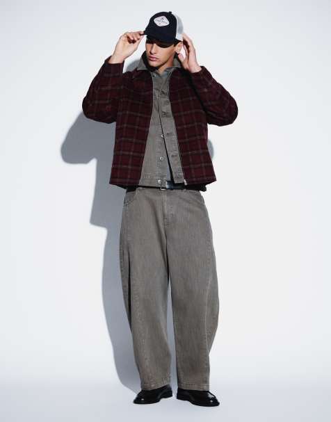 ASOS DESIGN Straight Jeans in Grau mit Fischgrätmuster - view 1