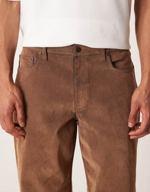 ASOS DESIGN – Straight Jeans in hellbrauner Wildlederoptik, Kombiteil, 5 von 5