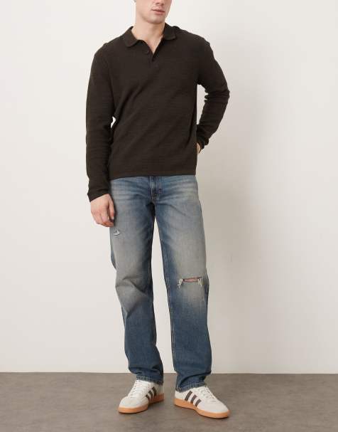 ASOS DESIGN straight jeans in light wash blue with knee rips and tint - view 1