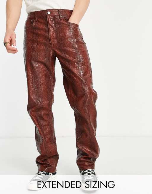 ASOS DESIGN straight jeans in red croc leather look