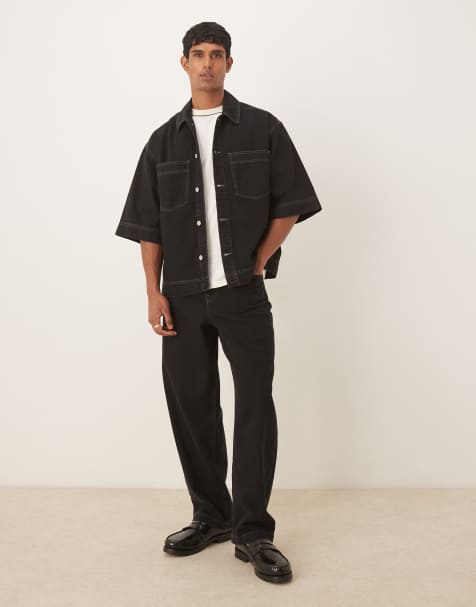 ASOS DESIGN – Straight Jeans in Schwarz mit lockerer Passform, Kombiteil - view 1