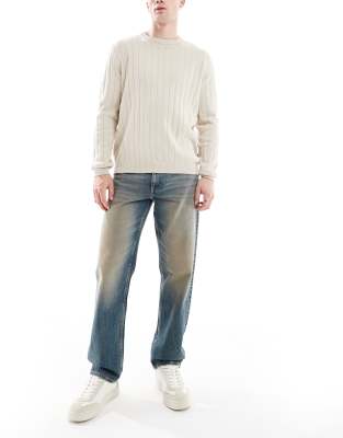 Straight Jeans in verwaschenem Hellblau mit Farbstich Blau 47 Regular