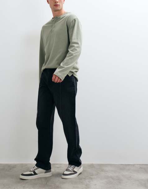 ASOS DESIGN straight jeans in washed black with pintucks - view 1