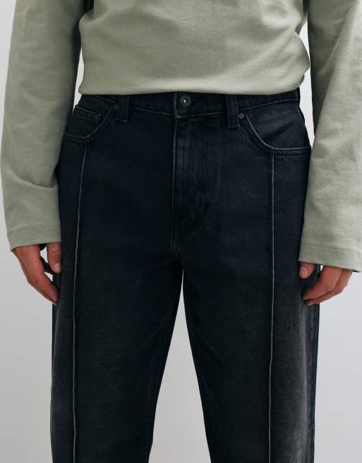 ASOS DESIGN straight jeans in washed black with pintucks, 2 of 5