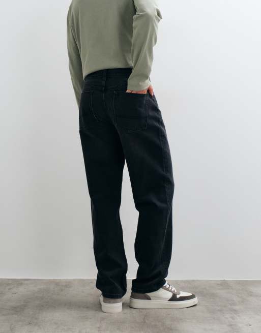 ASOS DESIGN straight jeans in washed black with pintucks, 3 of 5